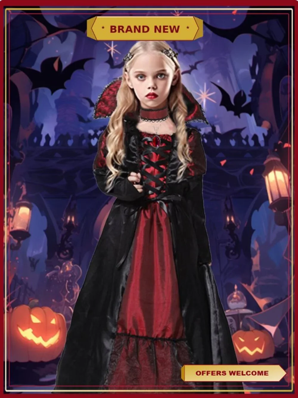 Vampire Costume Halloween Cosplay Ruby Necklace Earrings Polyester